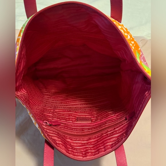 Prada Tessuto Nylon Colorful Floral Tote Bag With Leather Top Handle Straps - Picture 7 of 8